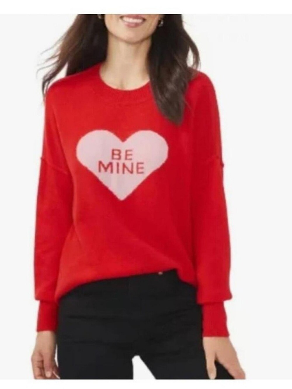 Vince Camuto "Be Mine" Valentine's Day Heart Knit Crewneck Sweater - Red/Pink